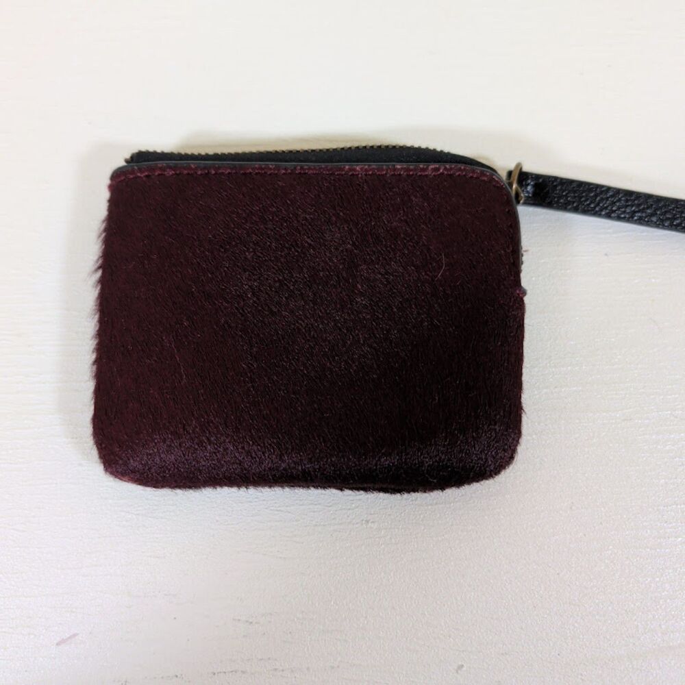 Lucky Brand Maroon Calf Hair Coin Pouch – Boho Leather Zip Wallet